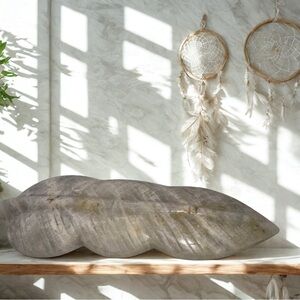 White Moonstone Carved Feather | Large Crystal | 6” | 151g